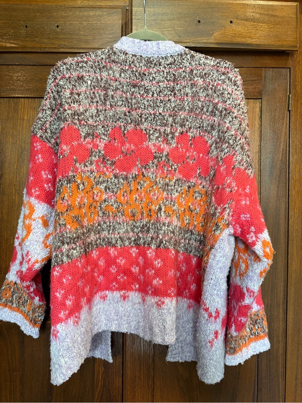 Floral Patchwork Fuzzy Knit Cardigan - Pink & Lavender - Picture 3 of 3